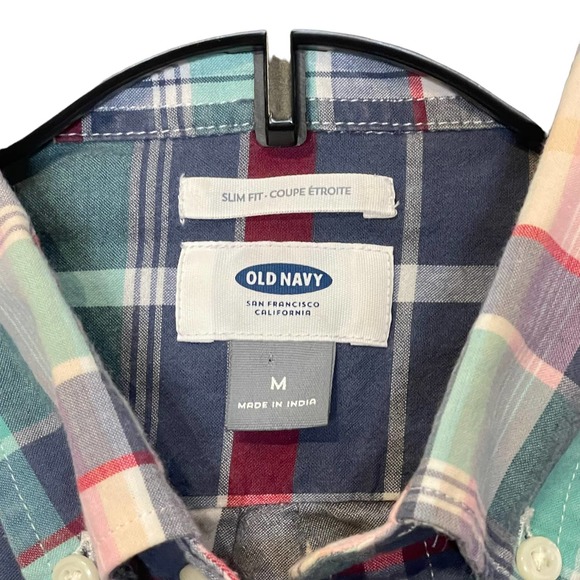 Old Navy Slim Fit Multicolor Plaid Button Down Shirt Long Sleeve Men Size Medium - Picture 6 of 8